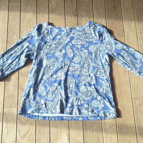 croft & barrow Tops - Women's Croft & Barrow blue, white and yellow paisley shirt size XXL